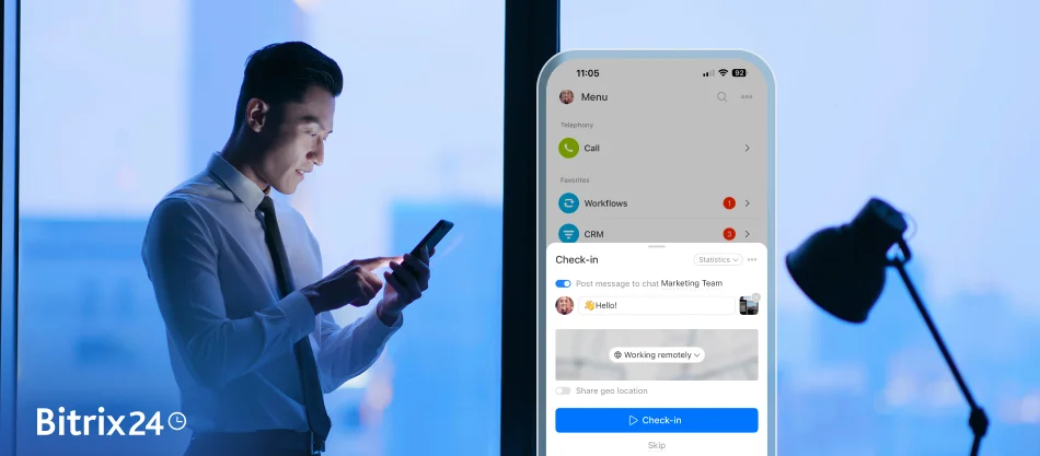 Check-in w Bitrix24: poinformuj o rozpoczęciu dnia pracy