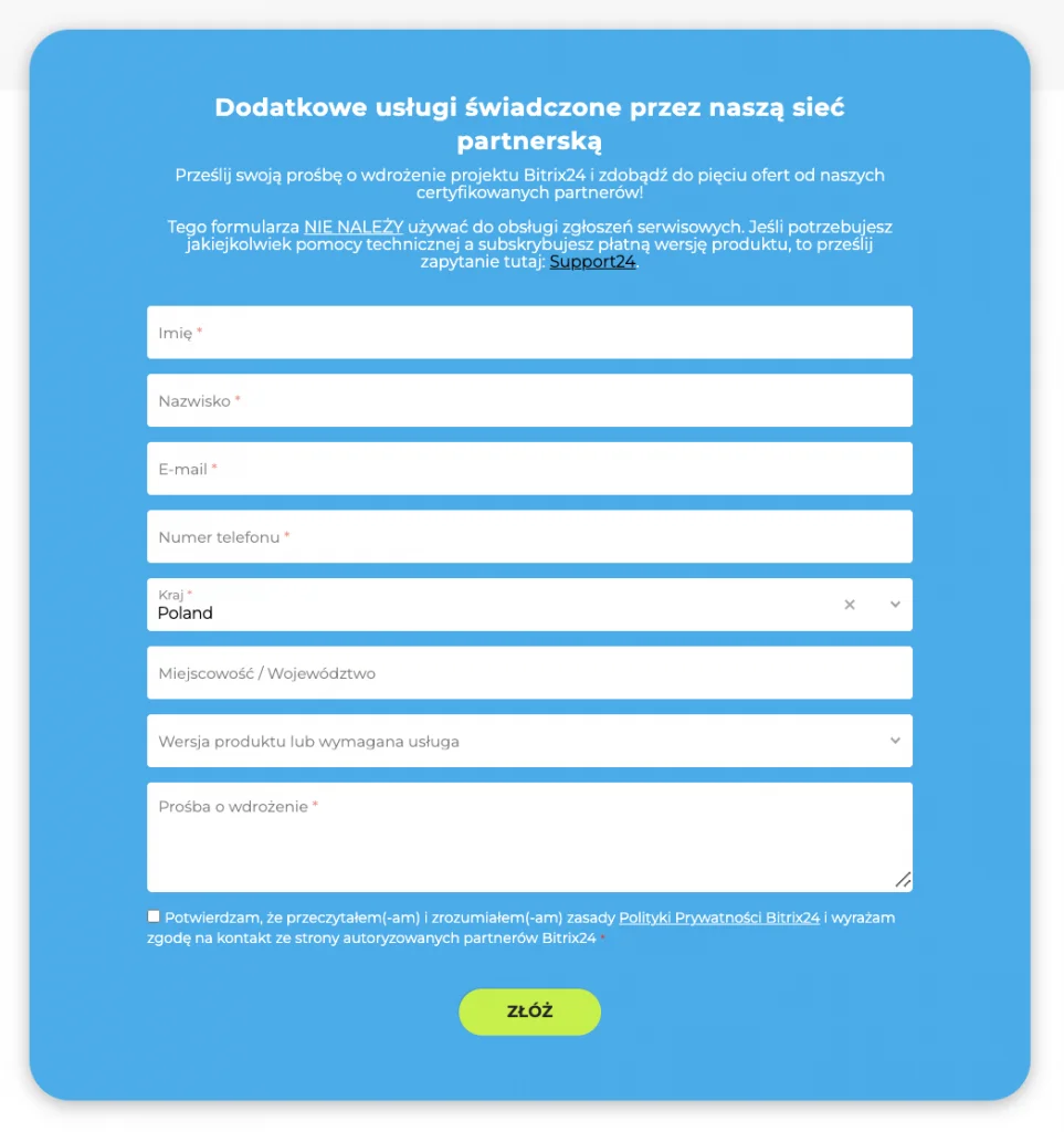 formularz internetowy Bitrix24